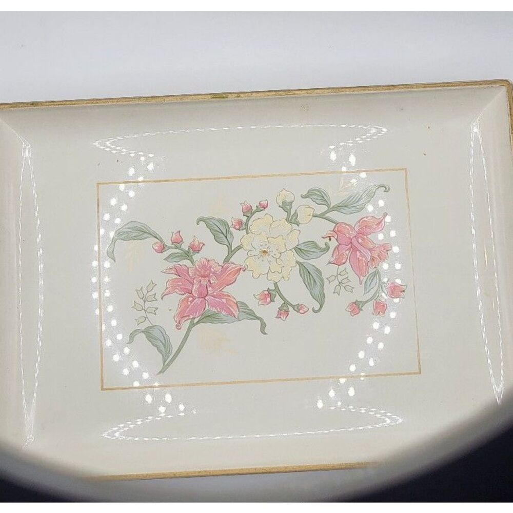 Set of 4 Vintage Otagiri Prima Embossed Flowers Lacquerware Trinket Candy Tray - Picture 3 of 9